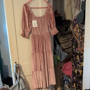 Chic Long Sleeve Pink Dress